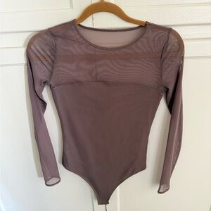 Abercrombie & Fitch Sheer Long Sleeve Bodysuit - Brown